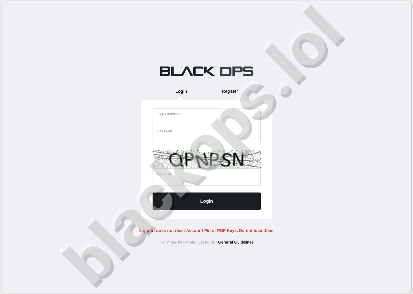 Blackops login interface 2026 – PGP & 2FA required